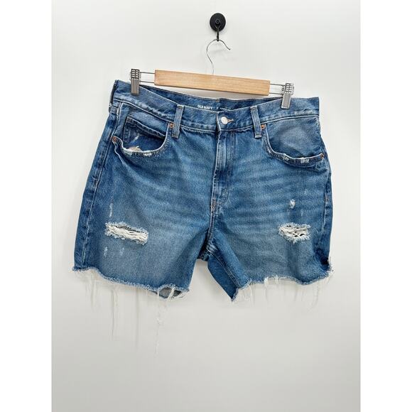 Old Navy High Rise Slouchy Straight Denim Shorts Women Size 12 Cut Off - Picture 1 of 7